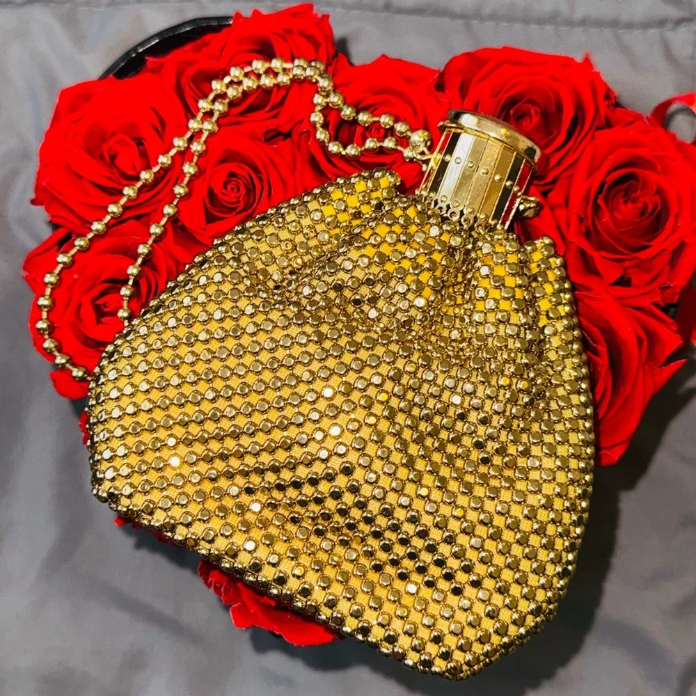 💥SALE Vintage Gold Bead Metal Mesh Minaudière Concertina Closure Bagcirca1950-70 - Picture 2 of 12